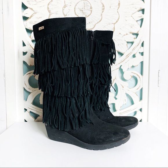 Kenneth Cole Reaction Black Fringe Effects Boots - Picture 1 of 5